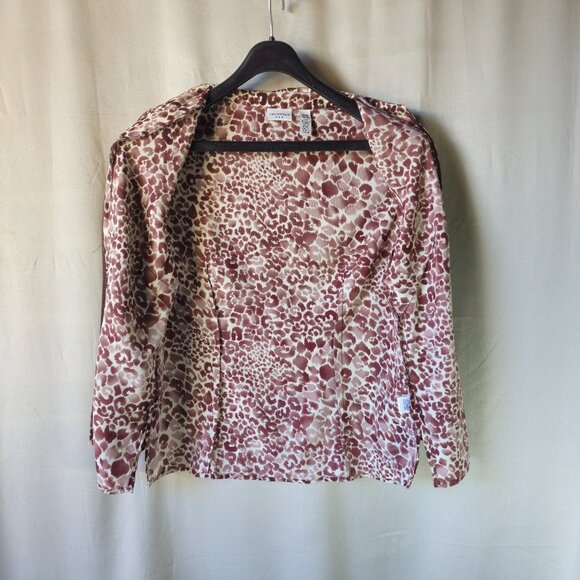 Covington Animal Print Zip Front Blouse Brown Taupe and Cream M (10-12) - Picture 3 of 9